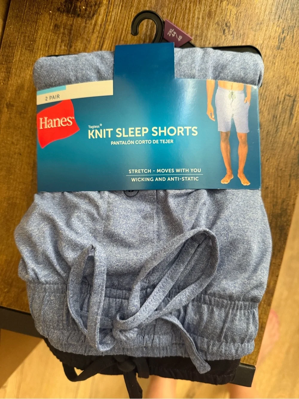 Hanes Men’s Knit Sleep Shorts - Heather Light Blue & Black (2 Pack) - Picture 1 of 1